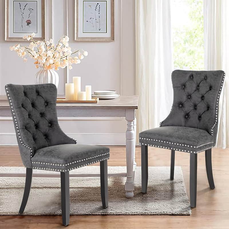 Faux Leather Dining Chairs Set of 2, Upholstered Chairs for Kitchen & Dining Room