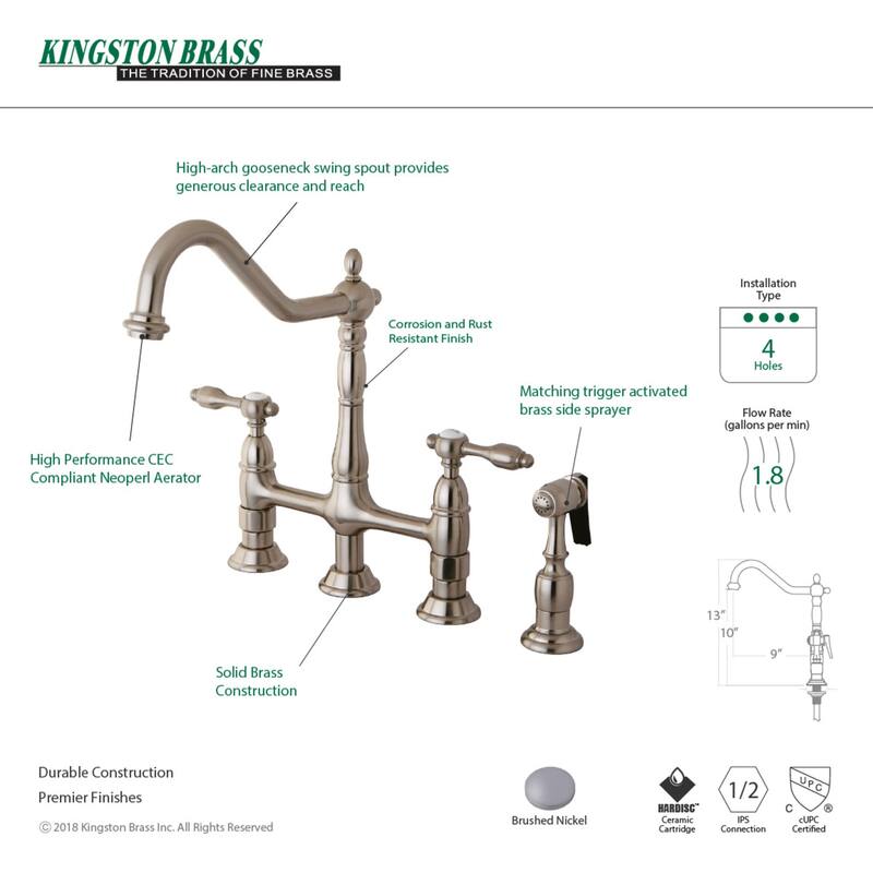 Kingston Brass Tudor Bridge Kitchen Faucet with Brass Sprayer