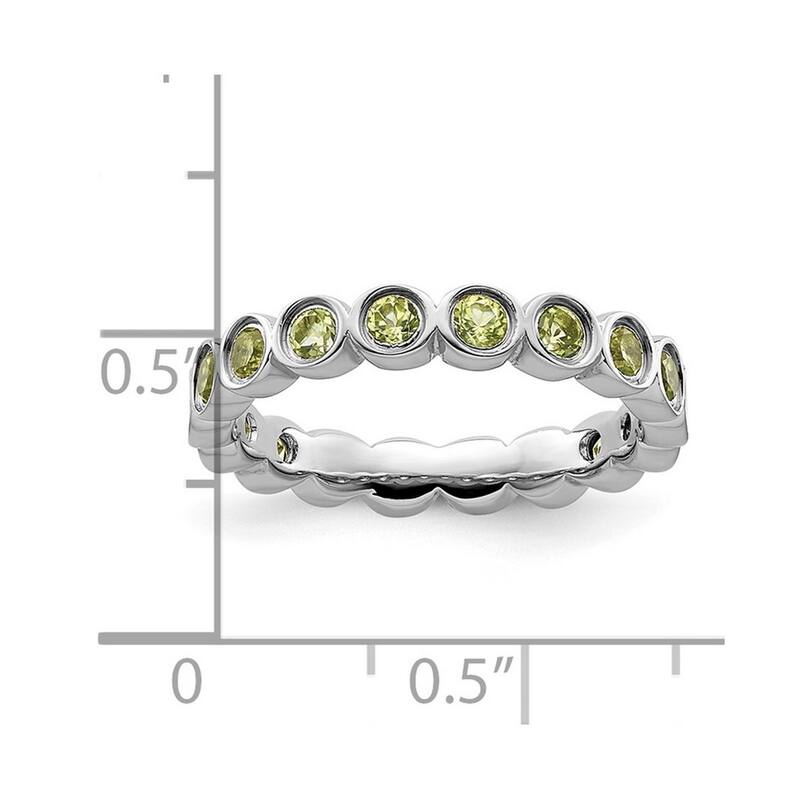 Curata 925 Sterling Silver Bezel Polished Patterned Stackable Expressions Peridot Ring