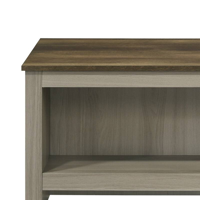 Nena Coffee Table with Open Shelves, Brown Wood Top, Oak Gray 43 Inch
