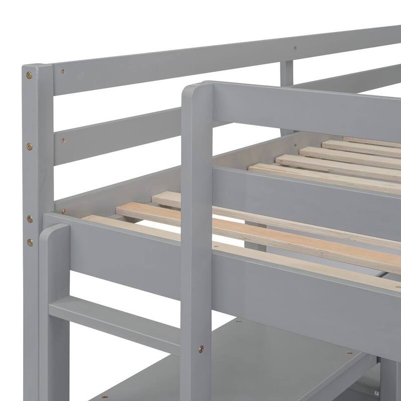 Full Size Wooden Loft Bed with Shelves, Desk and Writing Board