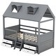 preview thumbnail 7 of 10, Gray Twin Size Wood Bed House with Fence and Roof for Kids, Boys and Girls, Bedroom