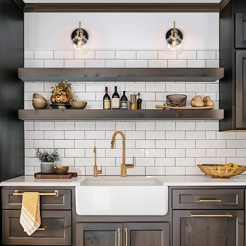 Mid-Century Modern 1-Light Black Gold Glass Wall Sconces Bathroom Vanity Light