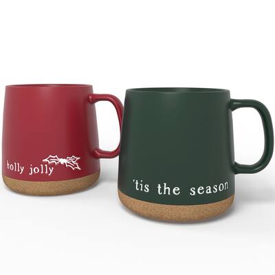 American Atelier Cork Bottoms Christmas Mugs Set of 2