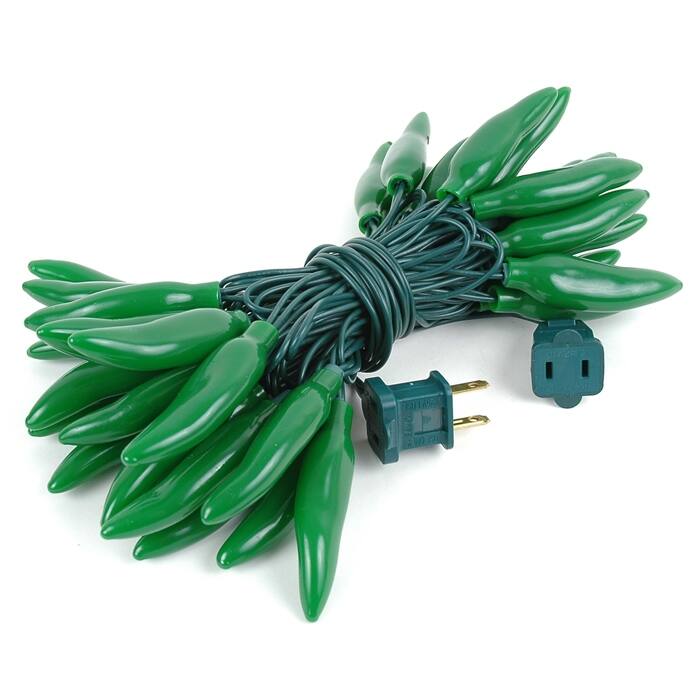 35 Light Chilli Pepper Mini Light Set, Green Wire, 11' Long