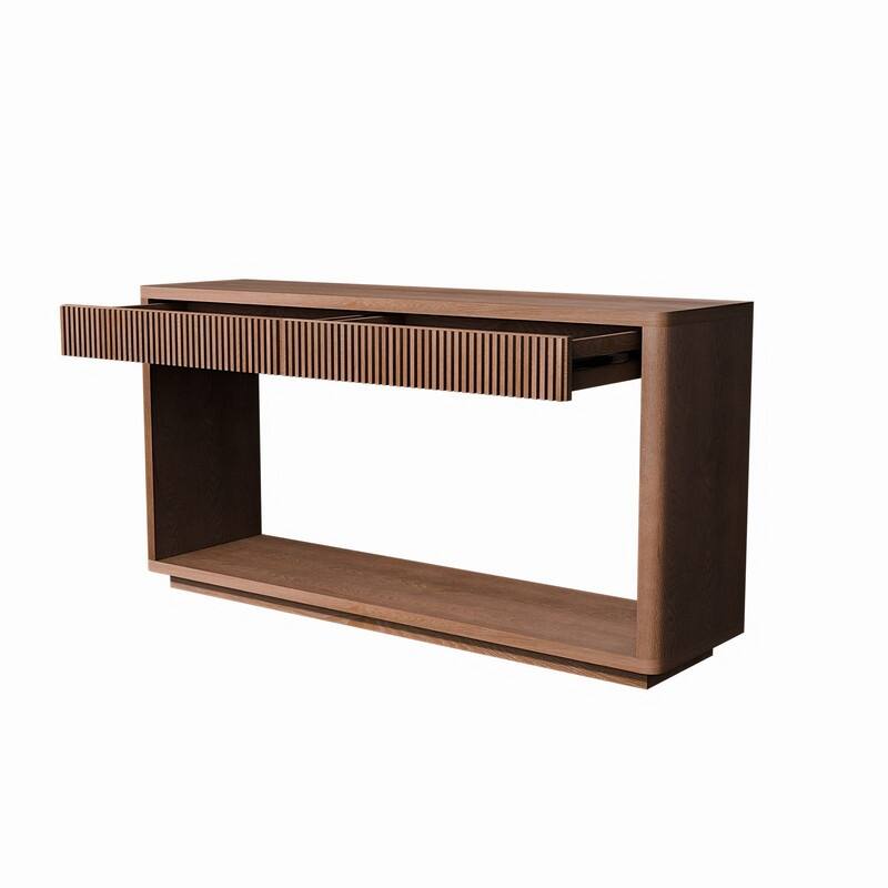 Modern 60-Inch Fluted Console Table with 2 Drawers for Living Room and Hallway Furniture Storage