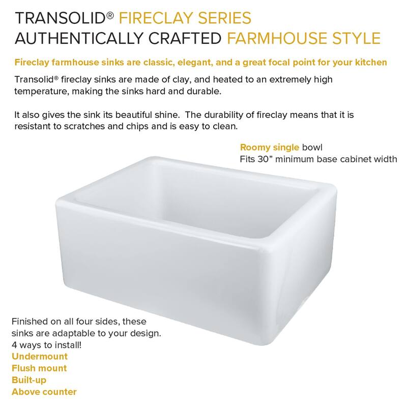 Transolid KF-FUSB241810 Porter 24" Farmhouse Single Basin Fireclay