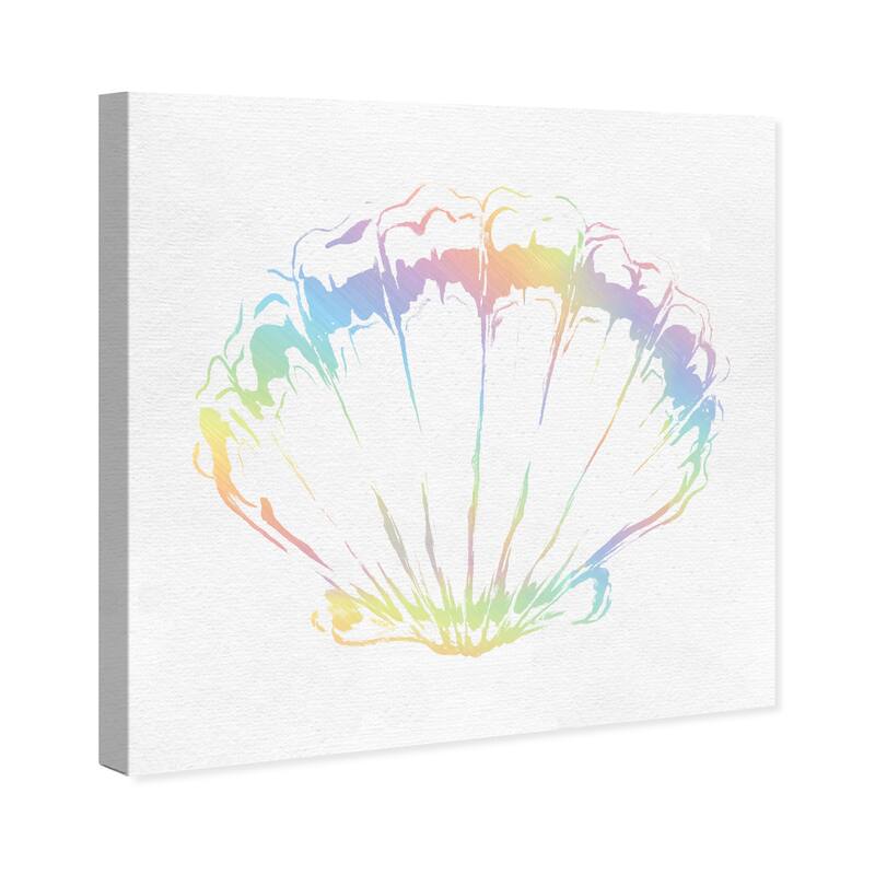 Wynwood Studio Canvas Nautical and Coastal Holographic Seashell White and Magenta Nautical & Coastal Wall Art Canvas Print