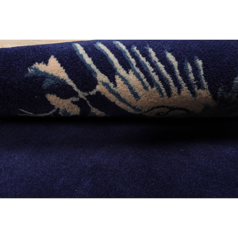 Navy Chinese Art Deco New Zealand Wool Hand Tufted Multi Size Oriental Area Rug LoomBloom