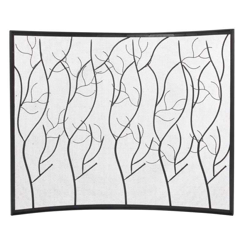 Brass Metal Branch Single Panel Tree Fireplace Screen with Mesh Netting