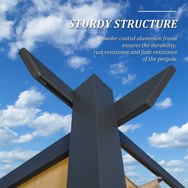 Weather-Resistant Retractable Aluminum Pergola with Sun Shade Canopy for Patio, Garden, and Backyard
