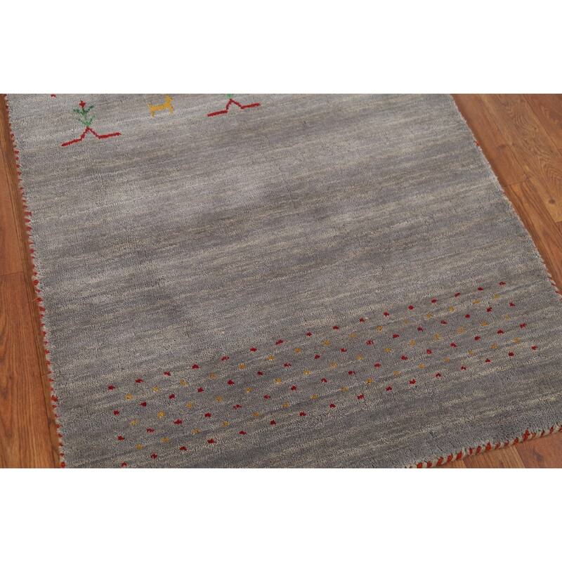 Gray Gabbeh Oriental Runner Rug Hand-Knotted Wool Carpet - 2'9"x 9'7"