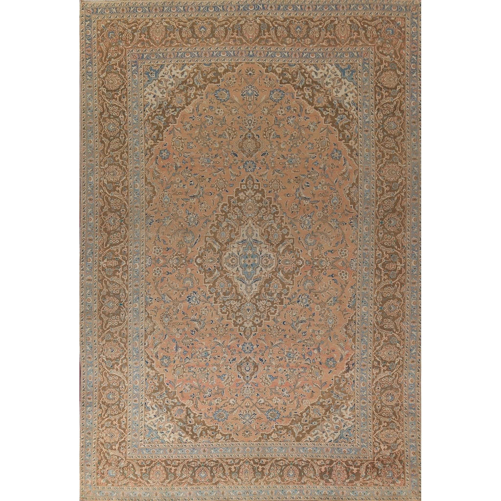 Traditional Floral Mashad Persian Vintage Rug Handmade Wool Carpet - 8'10"x 12'9"