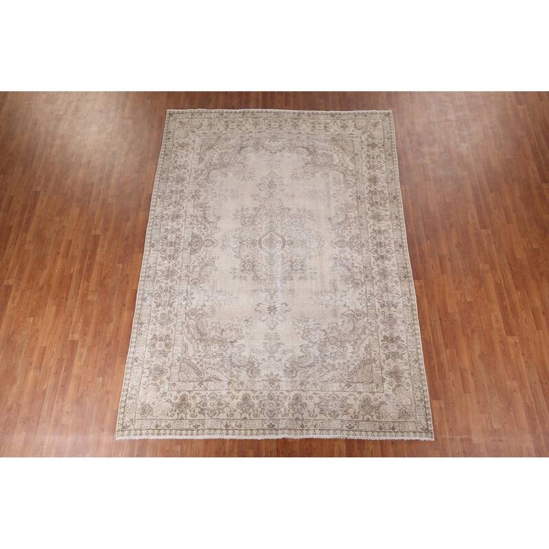Distressed Muted Tabriz Persian Antique Rug Hand-Knotted Wool Carpet - 7'9" x 10'7"