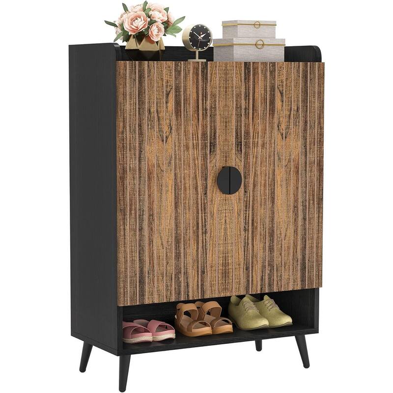 29" Rustic Brown Wooden Shoe Cabinet, 7-Tier