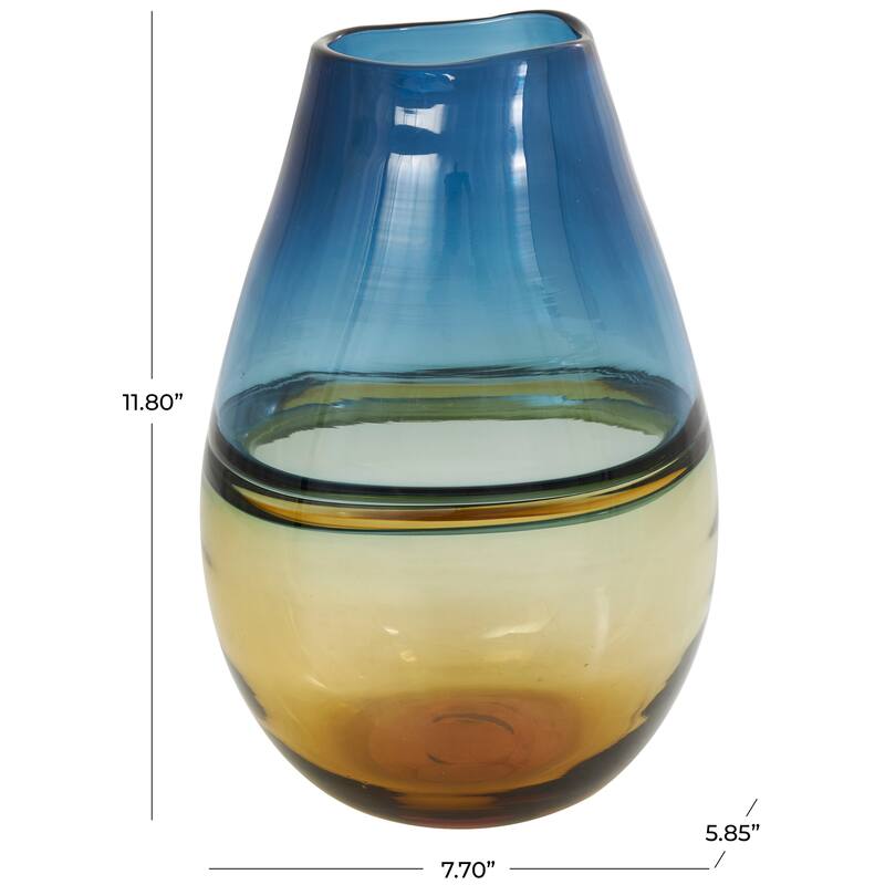 Blue Glass Handmade Ombre Decorative Vase with Yellow Base