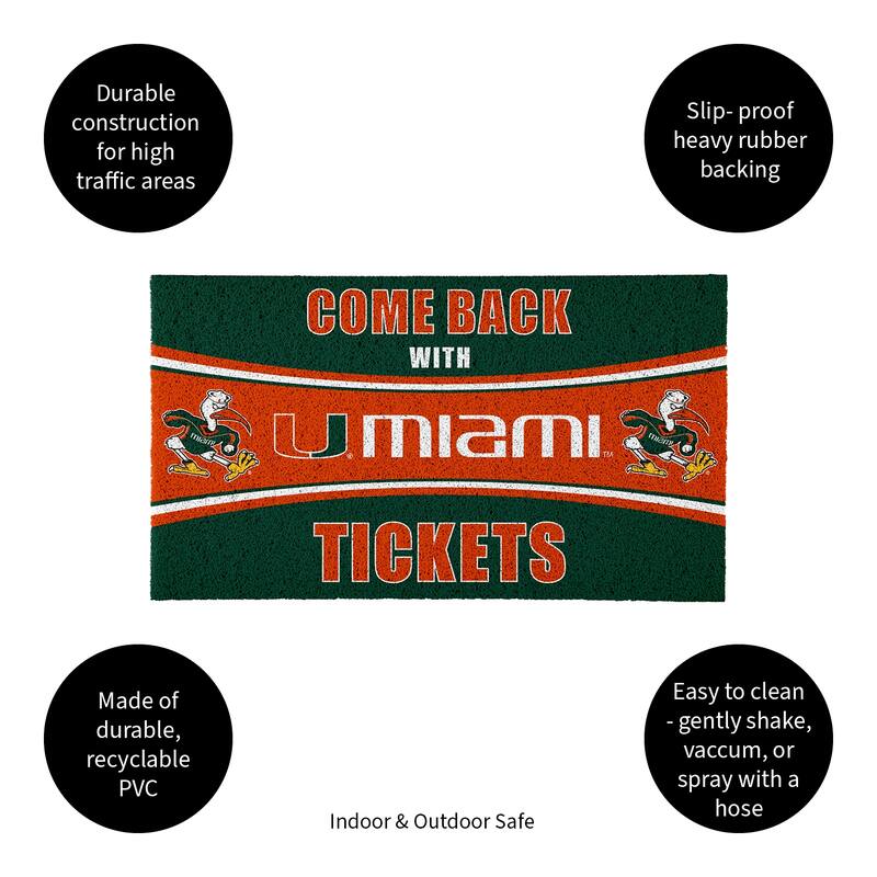 University of Miami 28 in. x 16 in. PVC "Come Back With Tickets" Trapper Door Mat