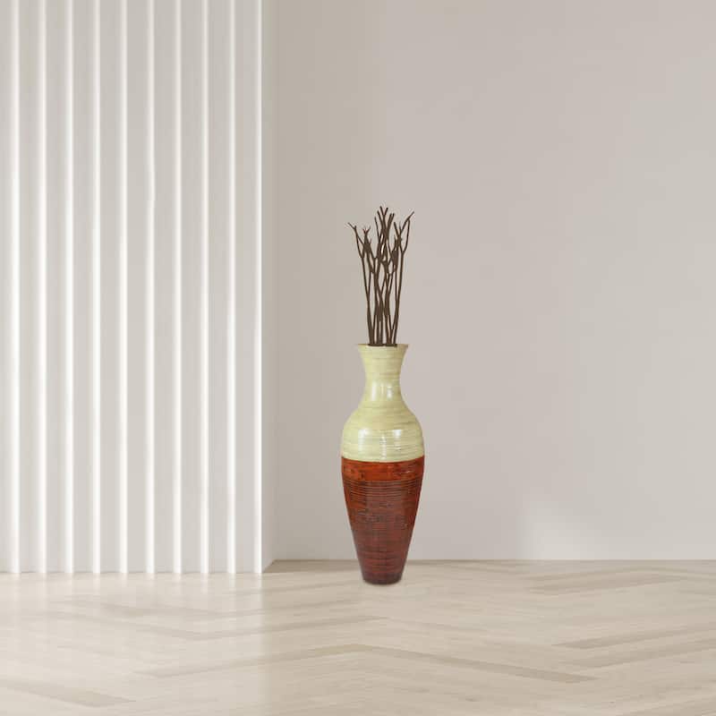 43-Inch-Tall Vase, Majestic Impressive Vase, Magnificent Rich Large Floor Vase, Tall Flower Holder. Red and Natural Color