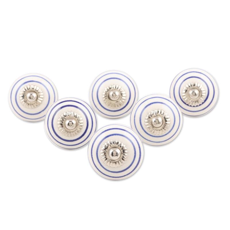 Novica Handmade Blue Loops Hand Painted Knobs (Set Of 6)