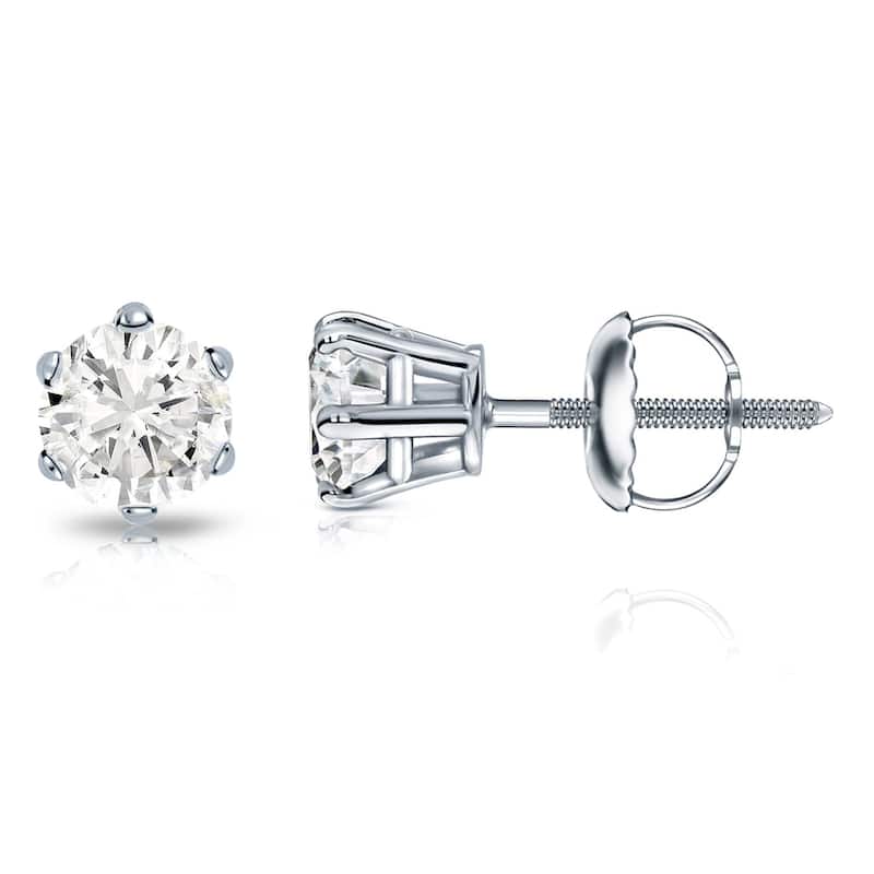 Auriya 1ctw Round Diamond Stud Earrings 14k Gold 6-Prong (J-K, I2-I3) - White
