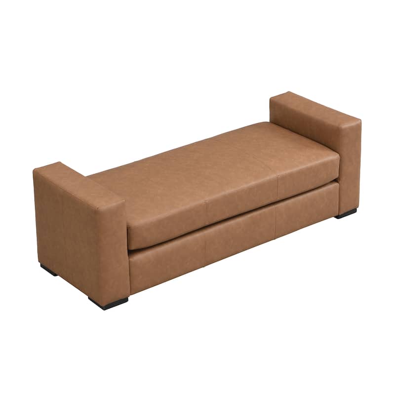 Entryway Bench, 57.70" Stylish Faux Leather Bench with Square Armrests