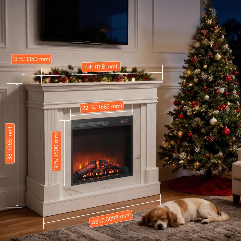 44" Electric Fireplace with Mantel,23" Fireplace Insert Heater, Realistic Log and Flame Effect, Remote Control, Timer