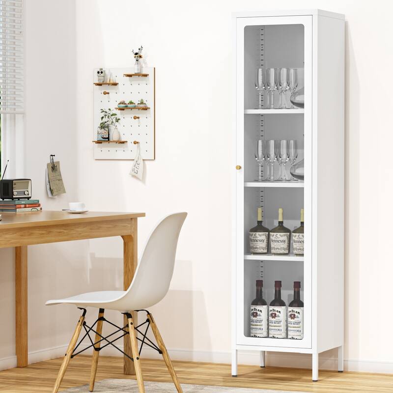 4/5-Tier Glass Curio Display Cabinet with Doors & Adjustable Storage Shelves