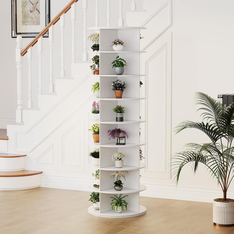 AECOJOY 8 Tier Rotating Shoe Rack, Shoe Tower Organizer with 4 Universal Casters