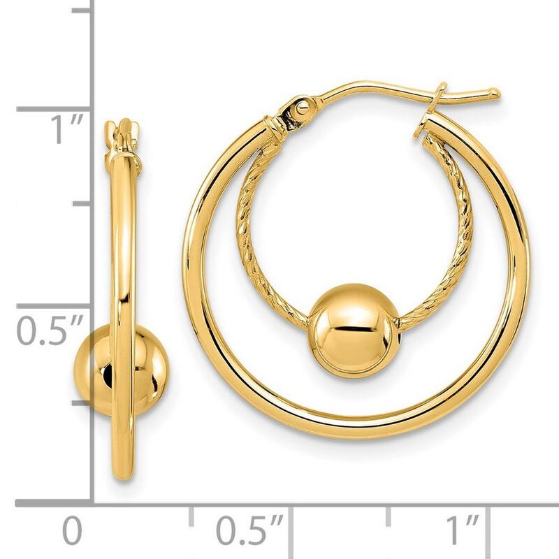 Curata 14k Yellow Gold Polished Textured Ball Hoop Earrings - 22.8x22mm