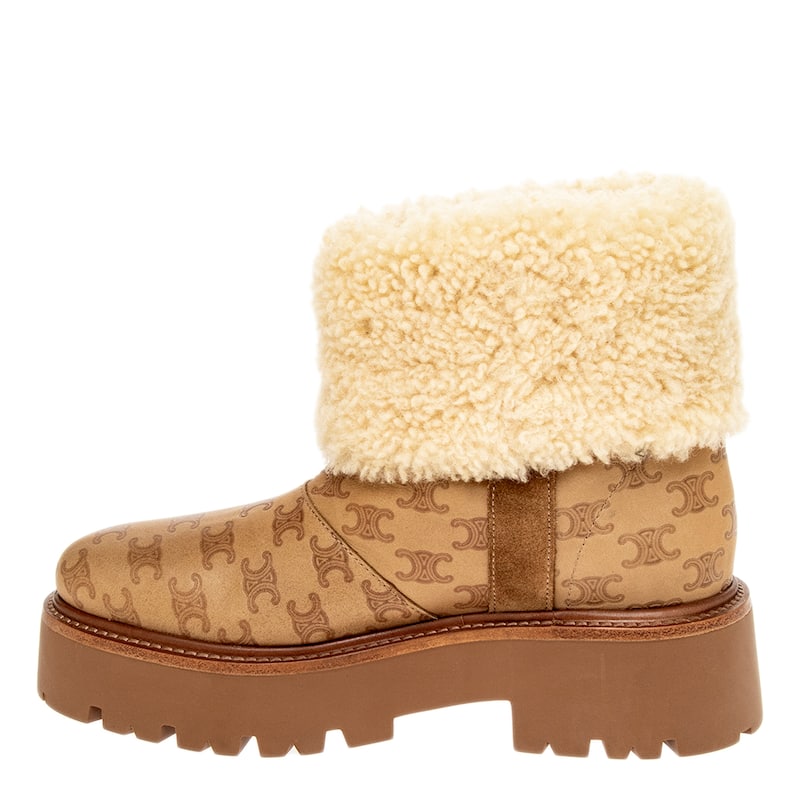 Celine Bulky Leather and Shearling Cropped Boots - Beige