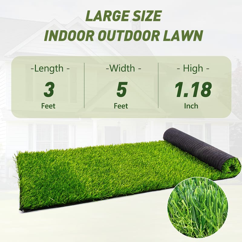 Anmytek Premium Artificial Grass Turf with Realistic Texture, UV Resistant, Multi Layer Drainage Backing - 3'6" - Green/Teal