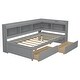 preview thumbnail 12 of 23, Twin Size L-shaped Bookcases Bed with Power Outlets, USB Charging Ports,Two Drawers