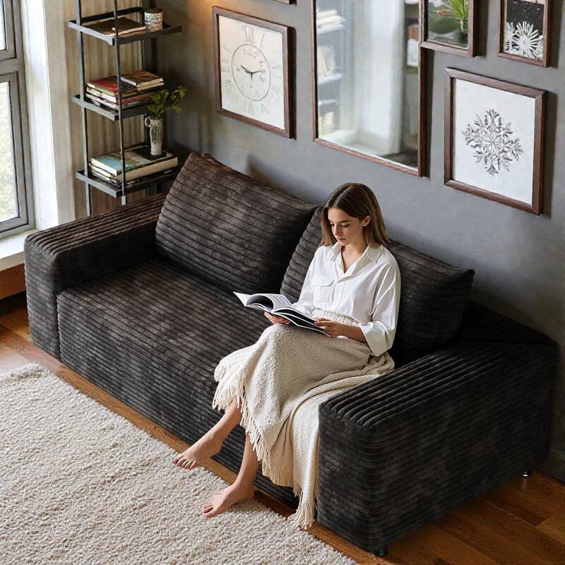 71" Corduroy 3-Seater Sofa, Deep Seat Comfy Couch with Wide Armrests, No-Assembly Soft Fabric Sofa for Living Room