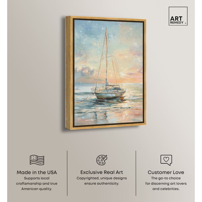 Art Remedy Boat On The Shore Framed Sailing 1 Piece Canvas Wall Art
