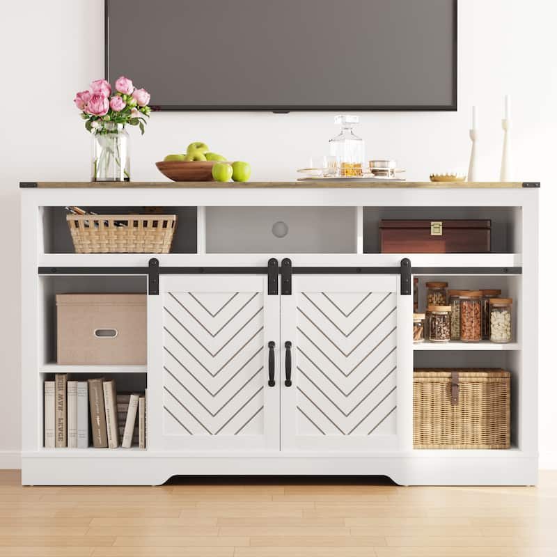 Farmhouse Media Console TV Stand with Fireplace for TVs Up To 70"