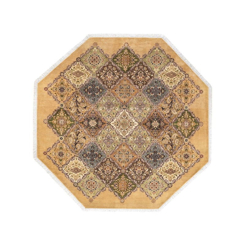Overton Handknotted Wool Traditional Oriental Yellow Octagon Area Rug - 6' x 9' - Gold - 6' x 9'