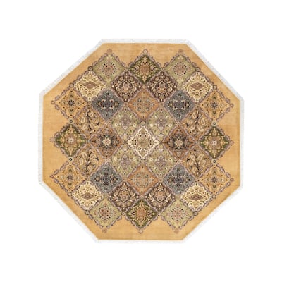 Overton Handknotted Wool Traditional Oriental Yellow Octagon Area Rug - 6' x 9'