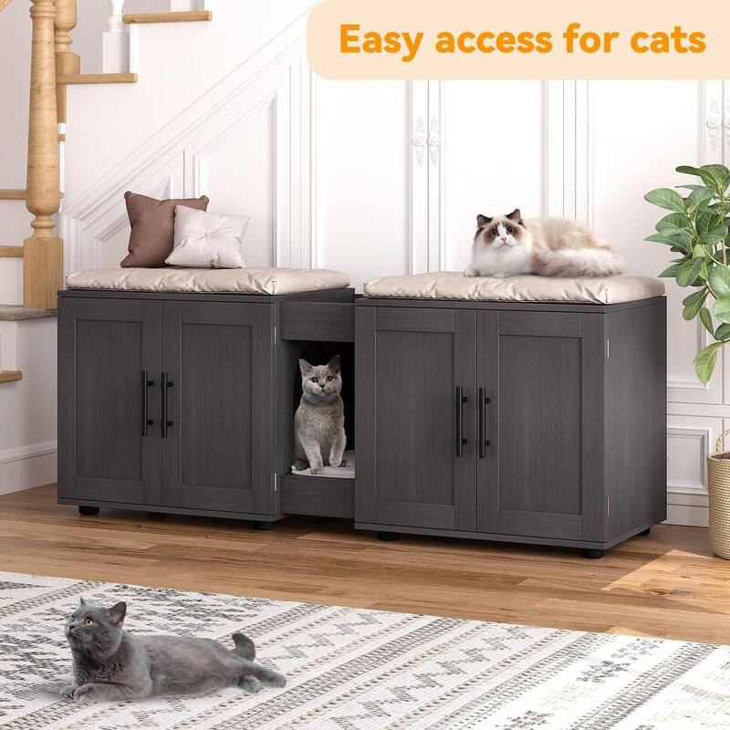 Litter Box Enclosure for 2 Cats, Cat Hidden Litter Box Enclosure Furniture