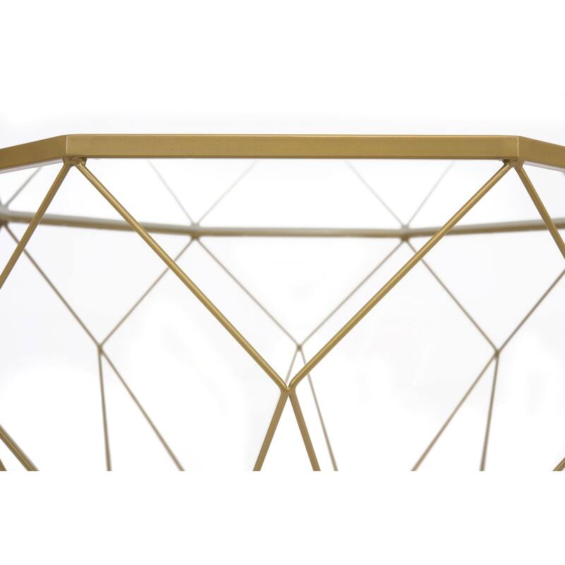 Malibu 29" Modern Octagon Center Coffee Table with Tempered Glass Table top & Sturdy Metal Geometric Base for Living Room Office