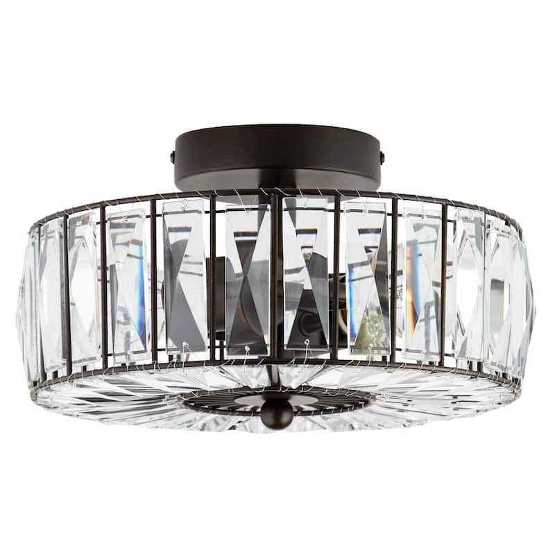 River of Goods Crystalline Oil Rubbed Bronze and Crystal 11.25-inch Semi-Flush Mount Ceiling Light - 11.5" x 11.5" x 6.375"