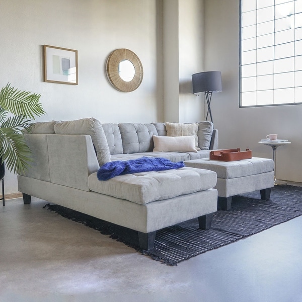 3 piece modern large tufted grey microfiber sectional shop sofa