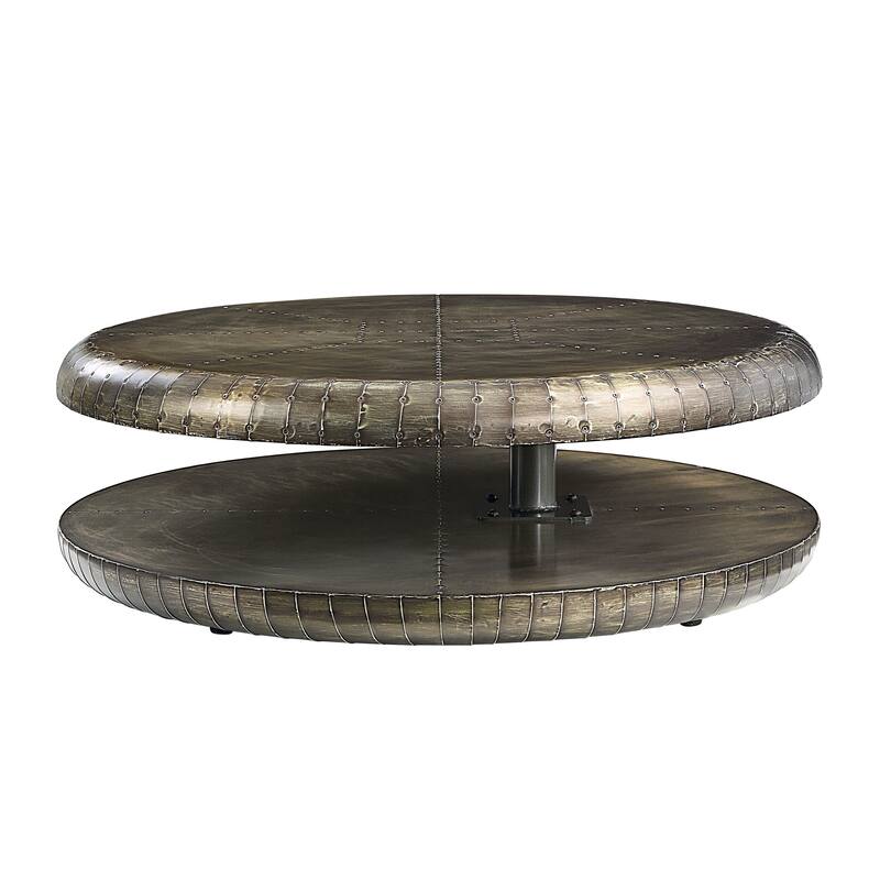 HomeRoots 39" Bronze Aluminum Round Floor Shelf Coffee Table With Shelf - 39.00 in. x 13.00 in. x 39.00 in.