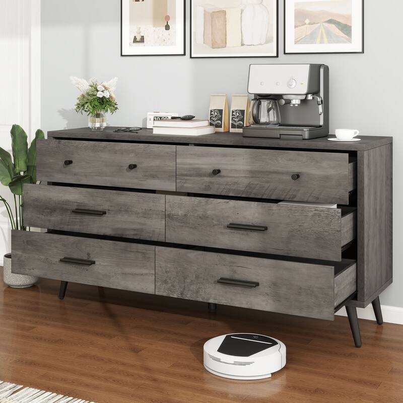 Moasis 47" W 6 Drawers Double Dresser for Bedroom, Chests of drawers - 55" Grey - 6-drawer