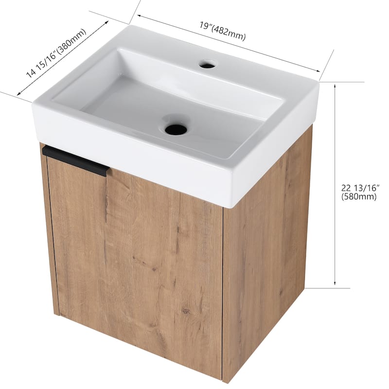 Bathroom Vanity With Sink In 16/18 Inch, Floating Bathroom Vanity With Soft Close Door