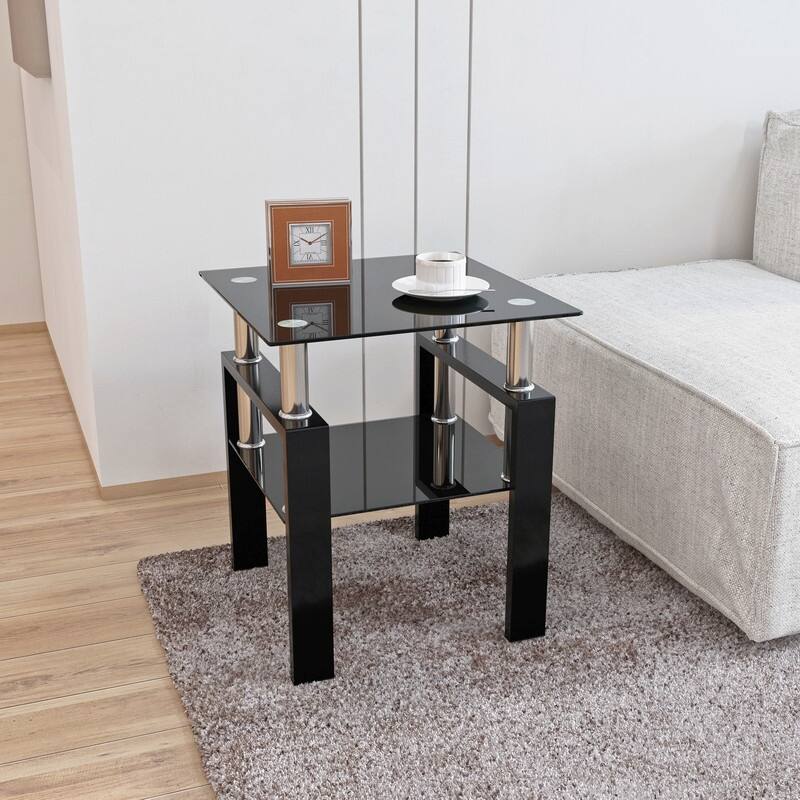 1-Piece Modern Tempered Glass Tea Table Coffee Table End Table, Square Table for Living Room