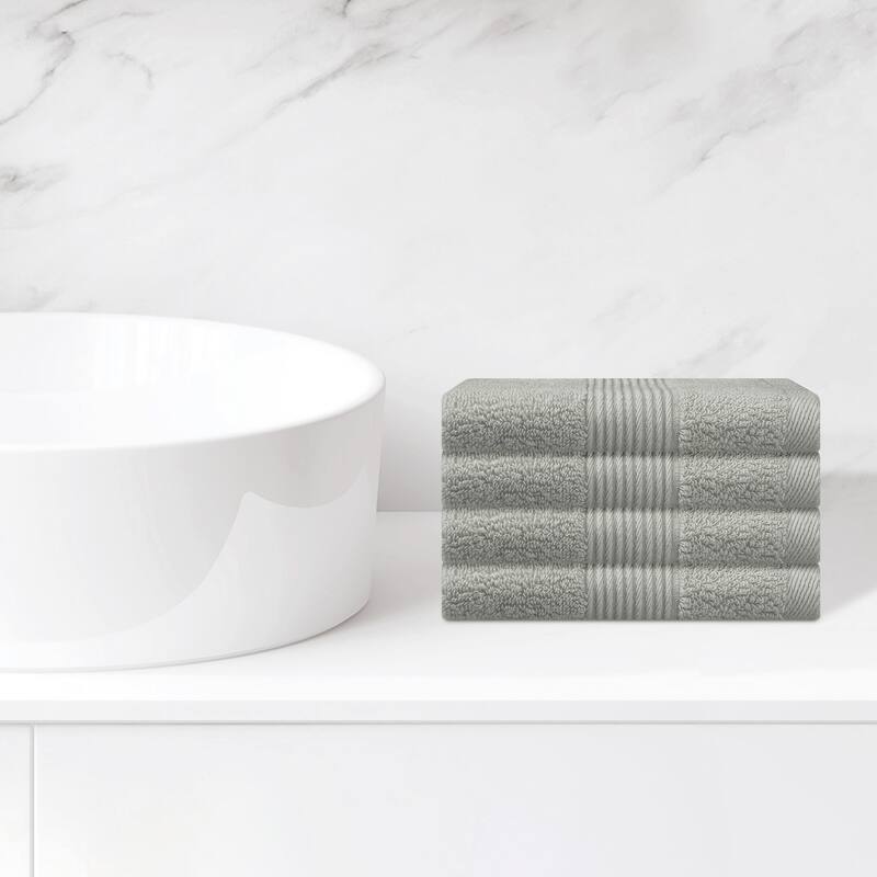 Cotton Wash Cloths for Face, Striped Face Cloths, Highly Absorbent and Lightweight Towels for Bathroom, Hotel, Spa 13" x 13" - Grey - 4 Pack