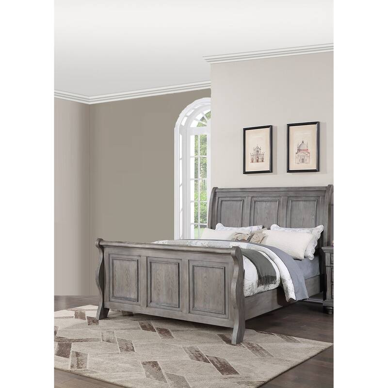 Traditional Style 1pc Bed Set 3-Panel headboard Light Gray Finish Bedroom Furniture