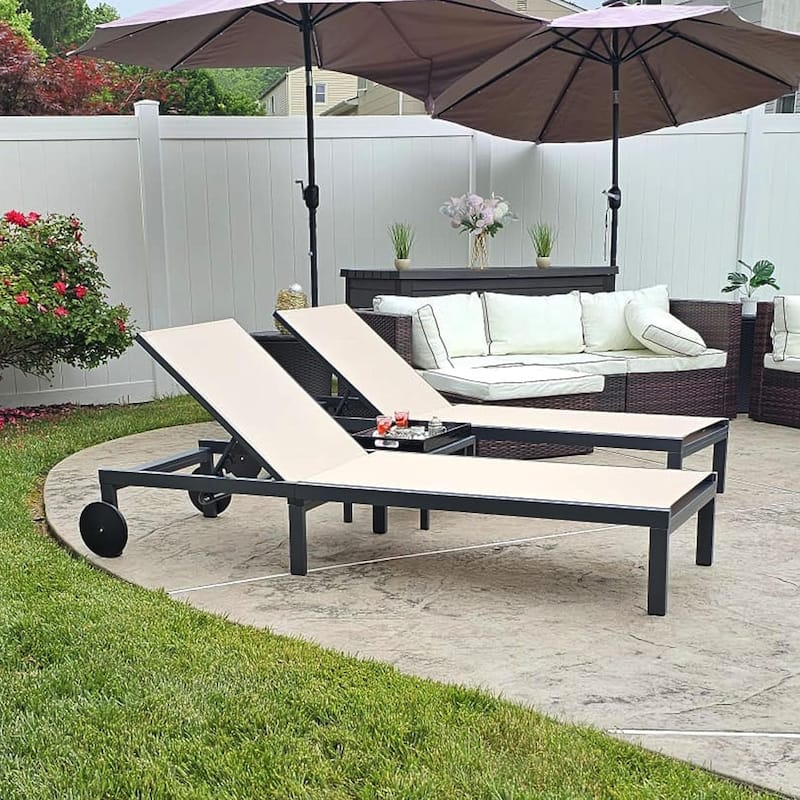 PURPLE LEAF Outdoor Tanning Lounge Chair Set with Face Hole Adjustable Reclining Chairs