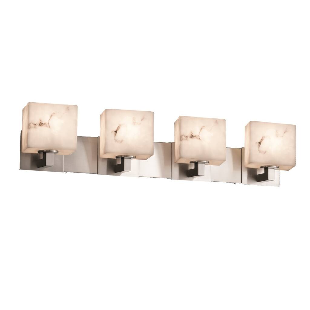 Justice Design LumenAria Modular 4-light Brushed Nickel Bath Bar, Faux Alabaster Rectangle Shade