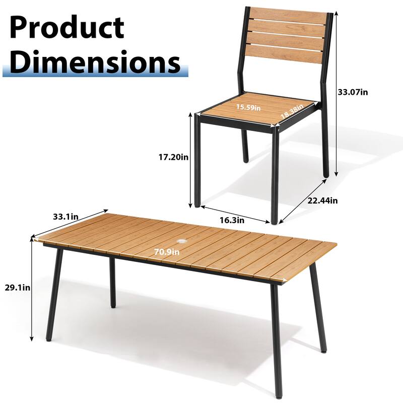 7-Piece Outdoor Aluminum Rectangular Dining Table with Stackable Chairs